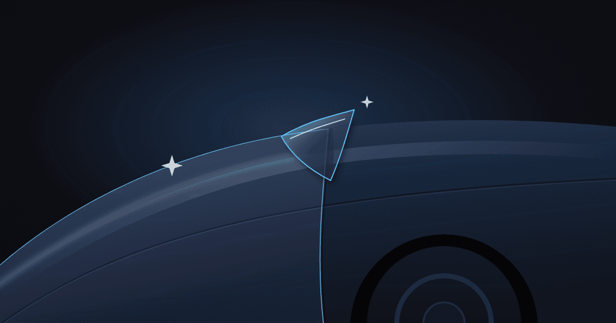 Illustration of a dark blue car hood and front fender with a clear protective film over the front section, one corner peeled back to show the film is transparent.
